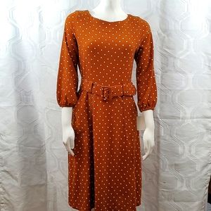 Mondeau Vintage Style Amber Brown Polka Dot Dress with Pockets size M